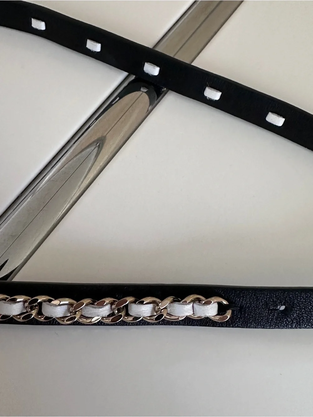 CHANEL Black Leather and Silver Chain Waist Belt with CC Logo
